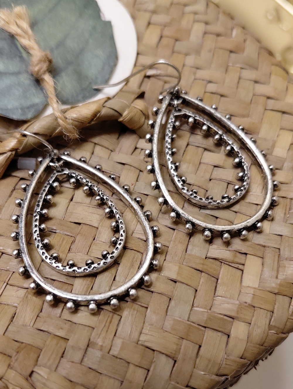 Free People Silver Tone Double Hoop Teardrop Earrings